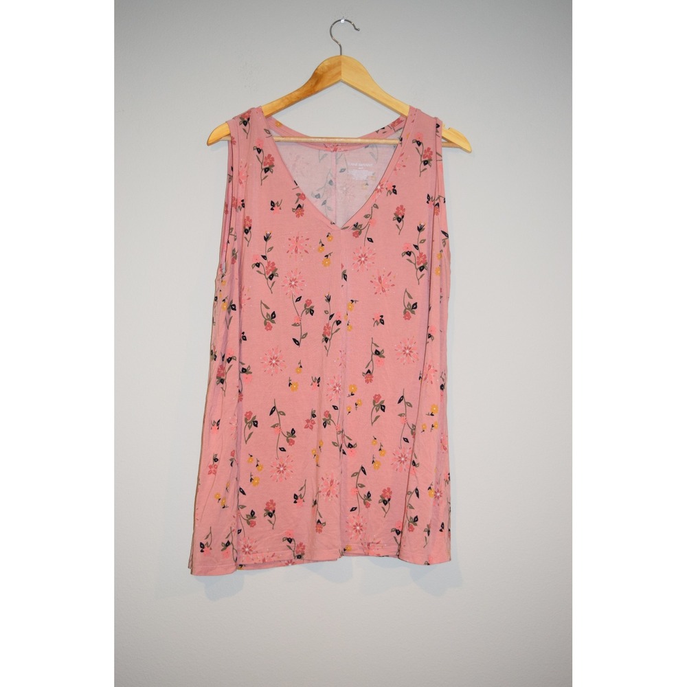 Lane Bryant Tank Top Women 18/20 Pink Excellent‎ Floral V-Neck Rayon Stretch